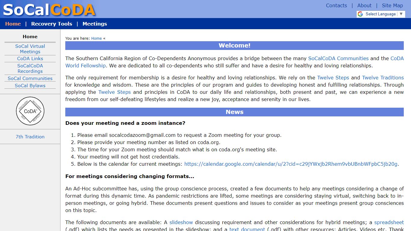 SoCalCoDA Home Page - Co-Dependents Anonymous Southern California Region